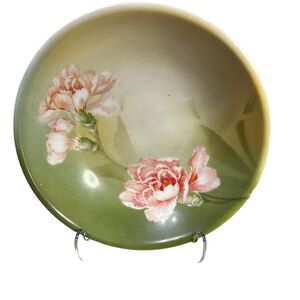 Vintage RS Germany Tillowitz Hand Painted Candy Bowl Pink Rose/Carnation Flower